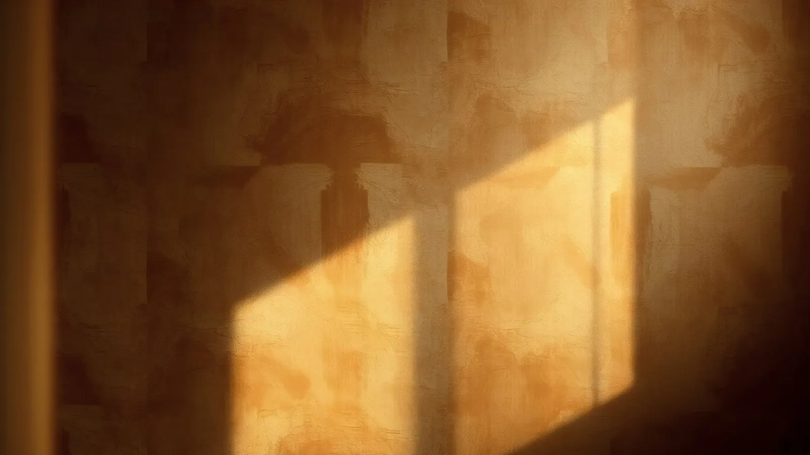 La luce soffusa del sole proietta ombre calde su una parete interna in un ambiente accogliente. pellicola backlit da DesignDoodle