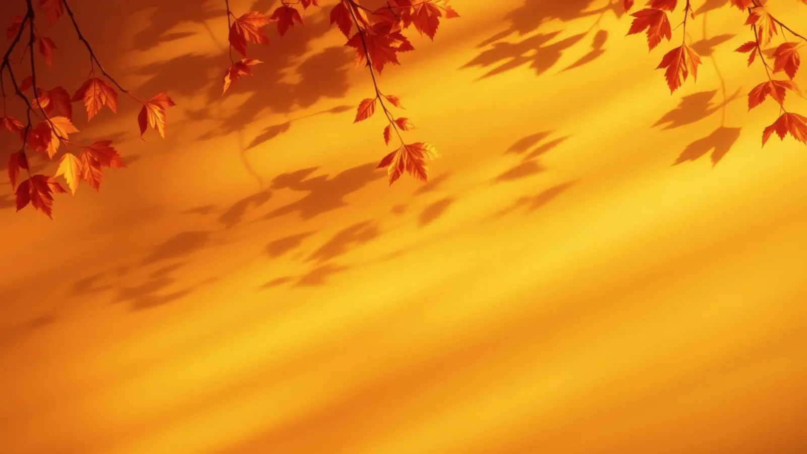 herfstbladeren werpen schaduwen op een warme gele achtergrond canvas van DesignDoodle
