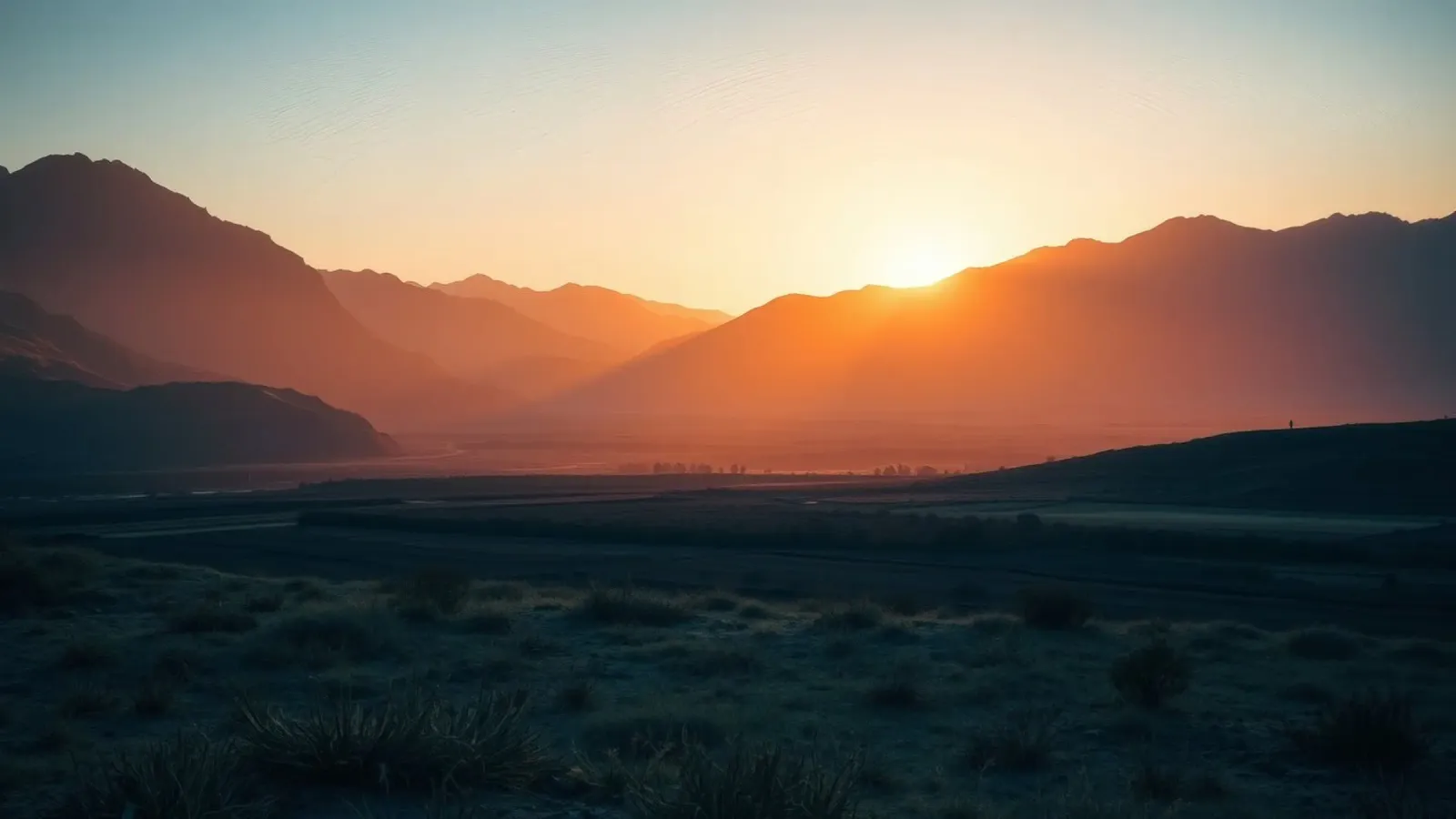 Sunset over mountains casting warm hues across the valley canvas with Floater frame by DesignDoodle