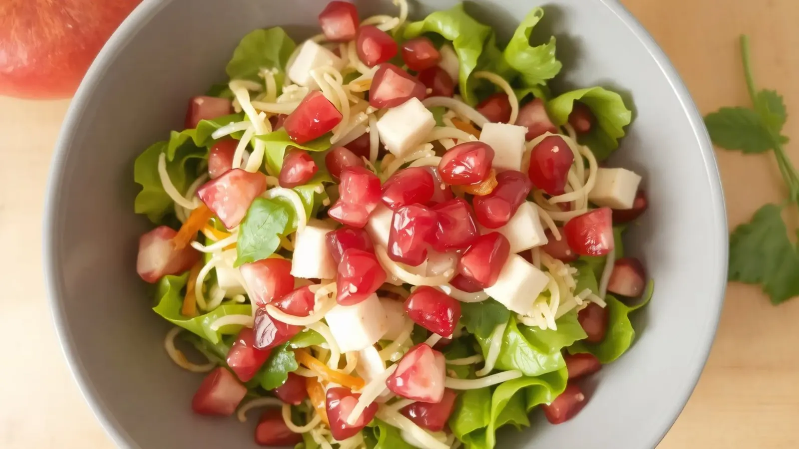 Insalata fresca con lattuga, pomodori, formaggio e melograno carta hahnemühle da DesignDoodle