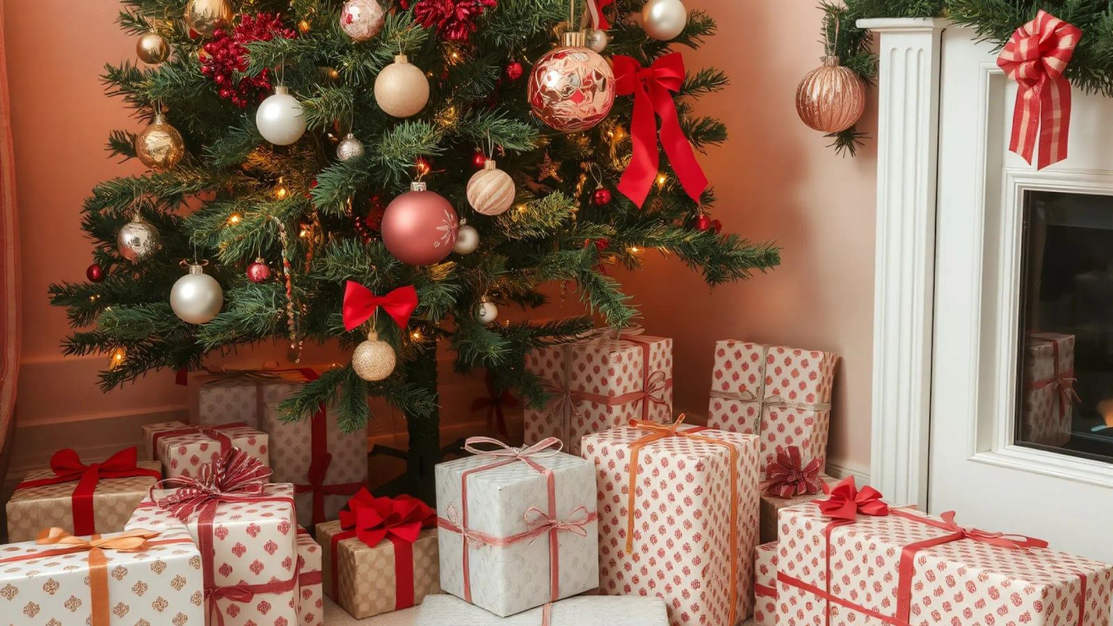 Kerst vieren met een prachtig versierde boom poster met aluminium frame van DesignDoodle