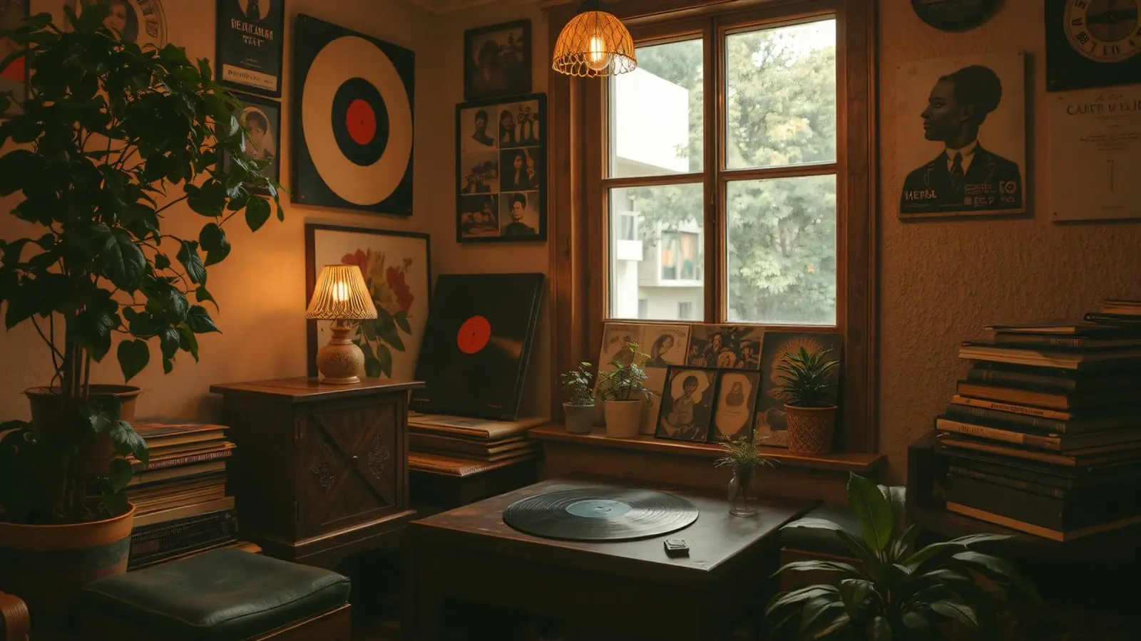 Interior design vintage con dischi e piante pellicola backlit da DesignDoodle