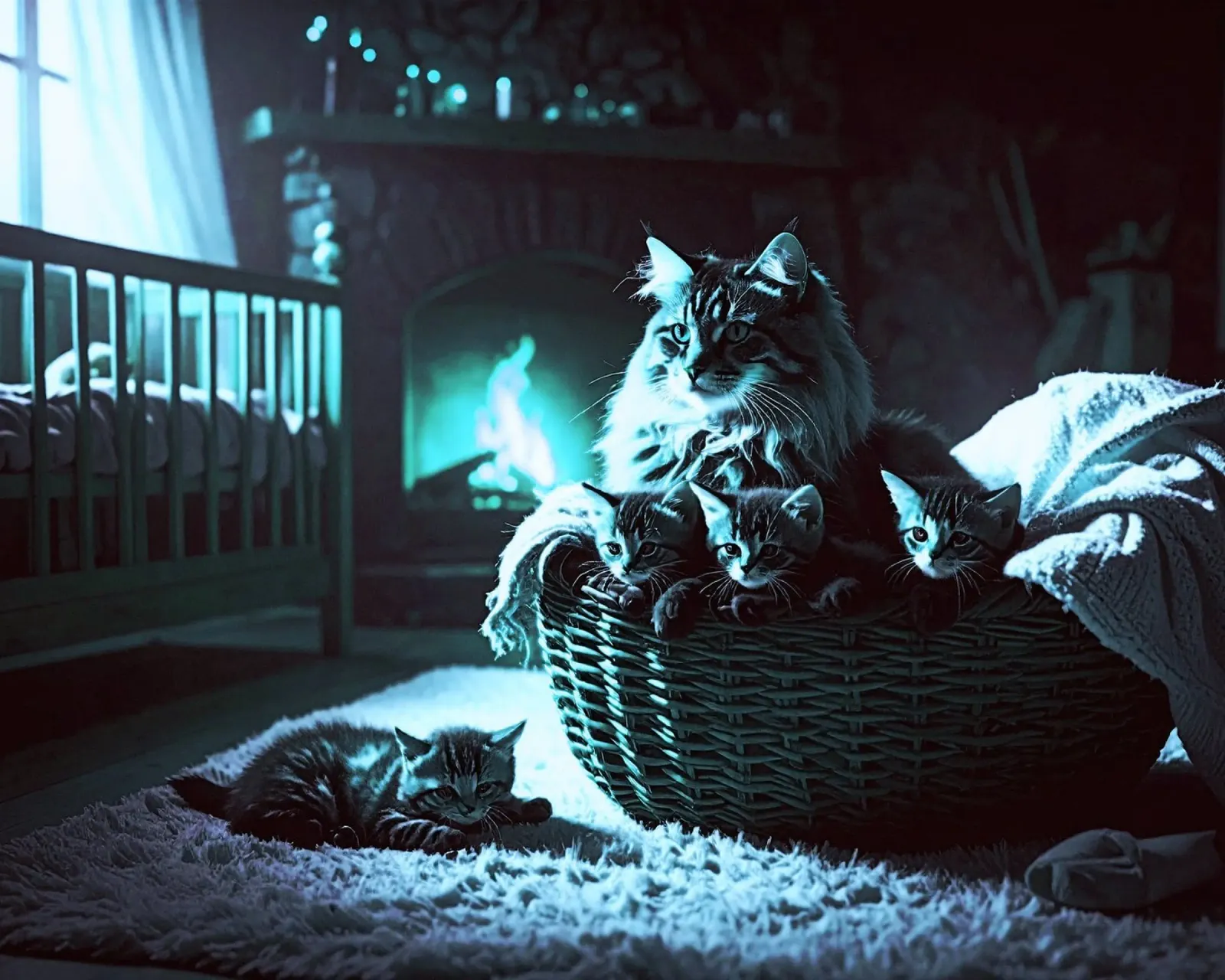 CHATTE ET QUATRE CHATONS. Bleu pellicola backlit da Thierry vobmann photography