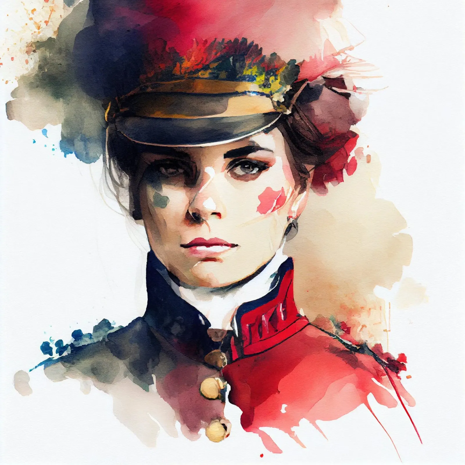 Acquerello Donna soldato napoleonico poster da Chromatic Fusion Studio