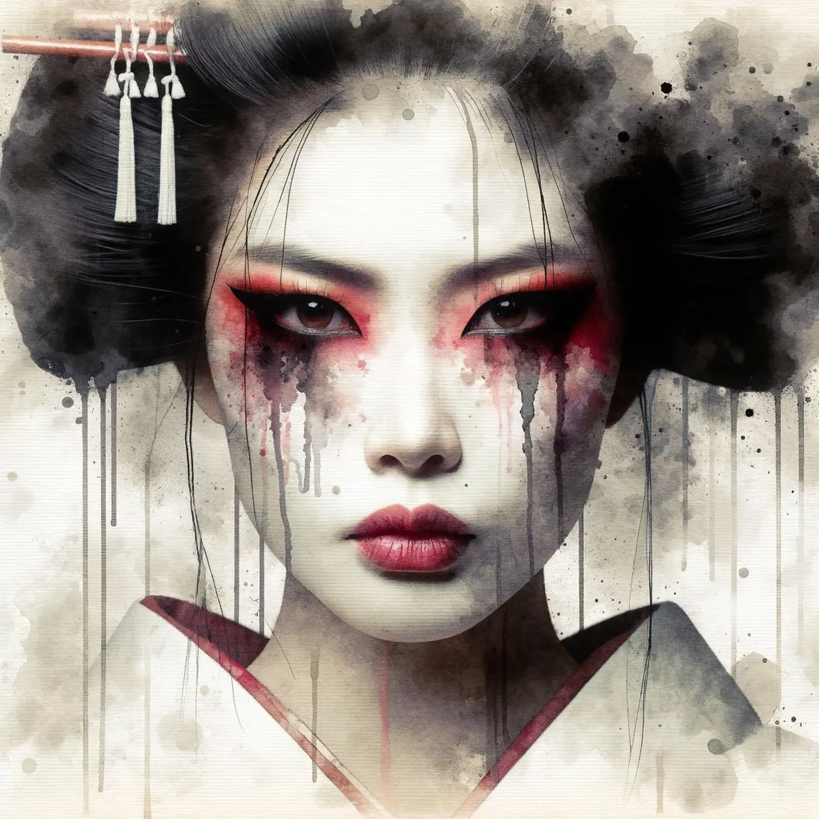 Geisha moderna ad acquerello pellicola backlit da Chromatic Fusion Studio