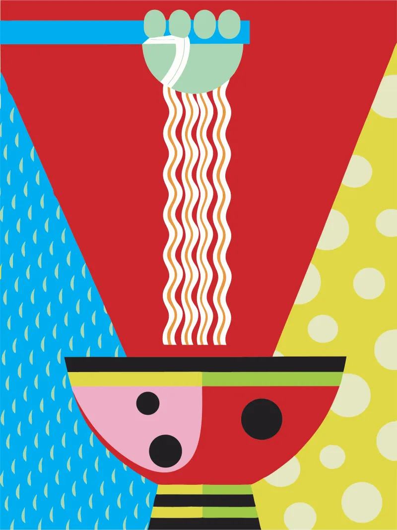 Gustare la cucina dei noodle poster con telaio in legno da LOOK DIFFERENT