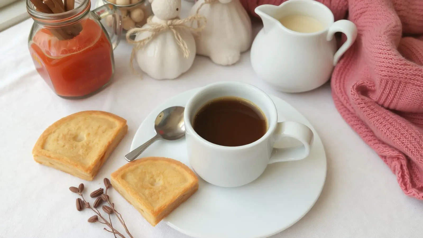 Cozy coffee and cookies setup on a table with warm colors an canvas by DesignDoodle