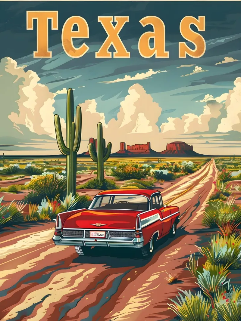 Texas Vintage Reiseposter poster con telaio in alluminio da Vintage Travel Art