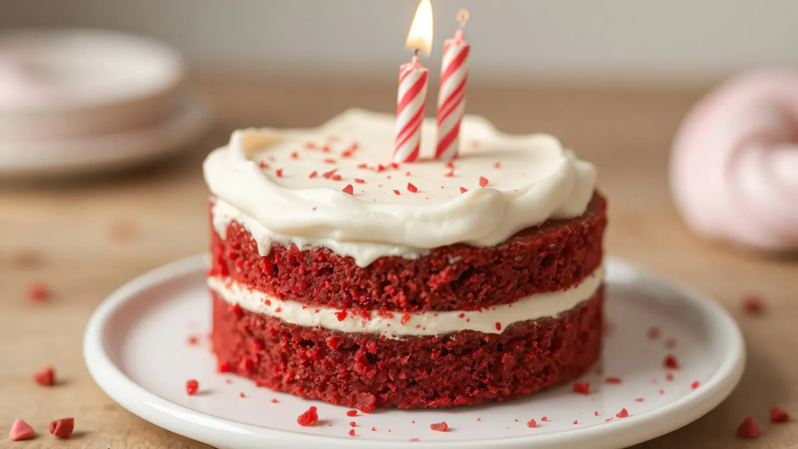 Heerlijke red velvet cake versierd met kaarsjes en hagelslag hahnemühle van DesignDoodle