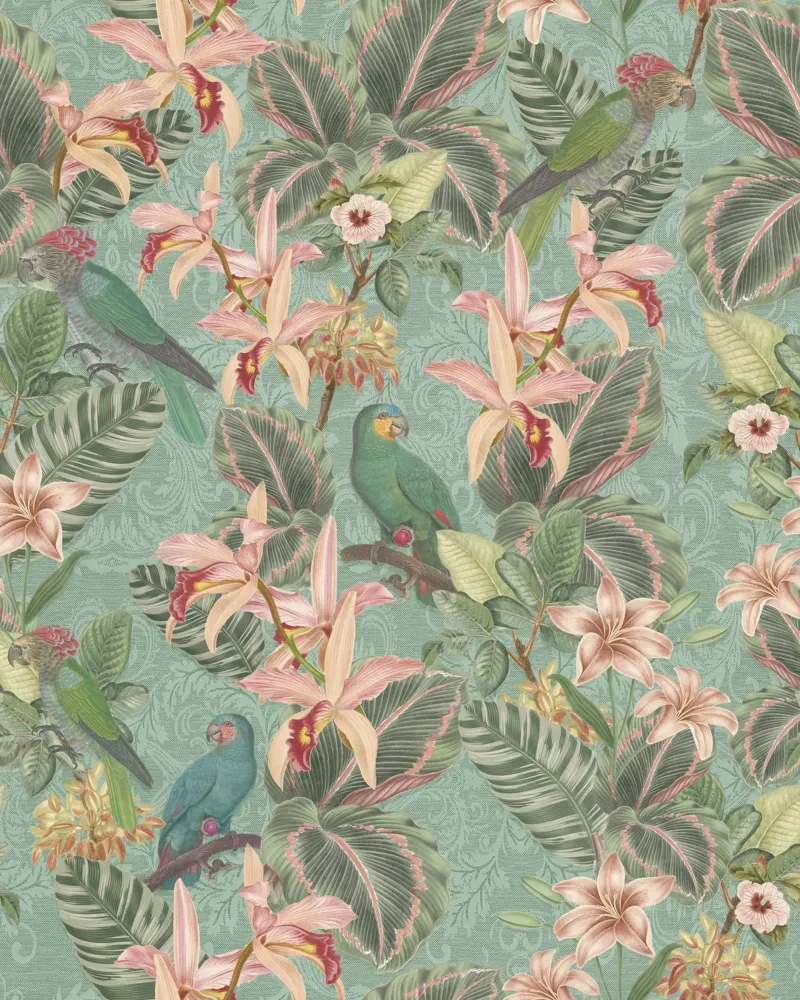 Uccelli della giungla tropicale, pappagalli d'epoca e fiori esotici carta hahnemühle da Bloomery Decor