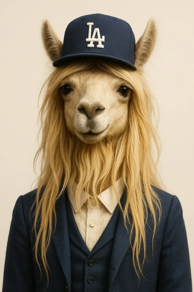 Los Angeles - Lama Chic en Costume & Casquette poster con telaio in plastica da So Cute Land - Affiches et posters