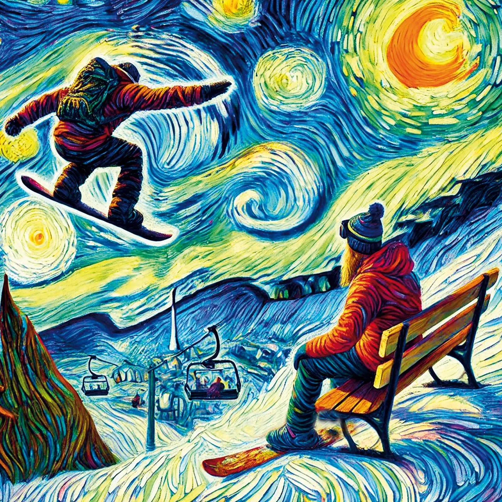 Alpine Snowboard Sundown pellicola backlit da Vintage Van Gogh