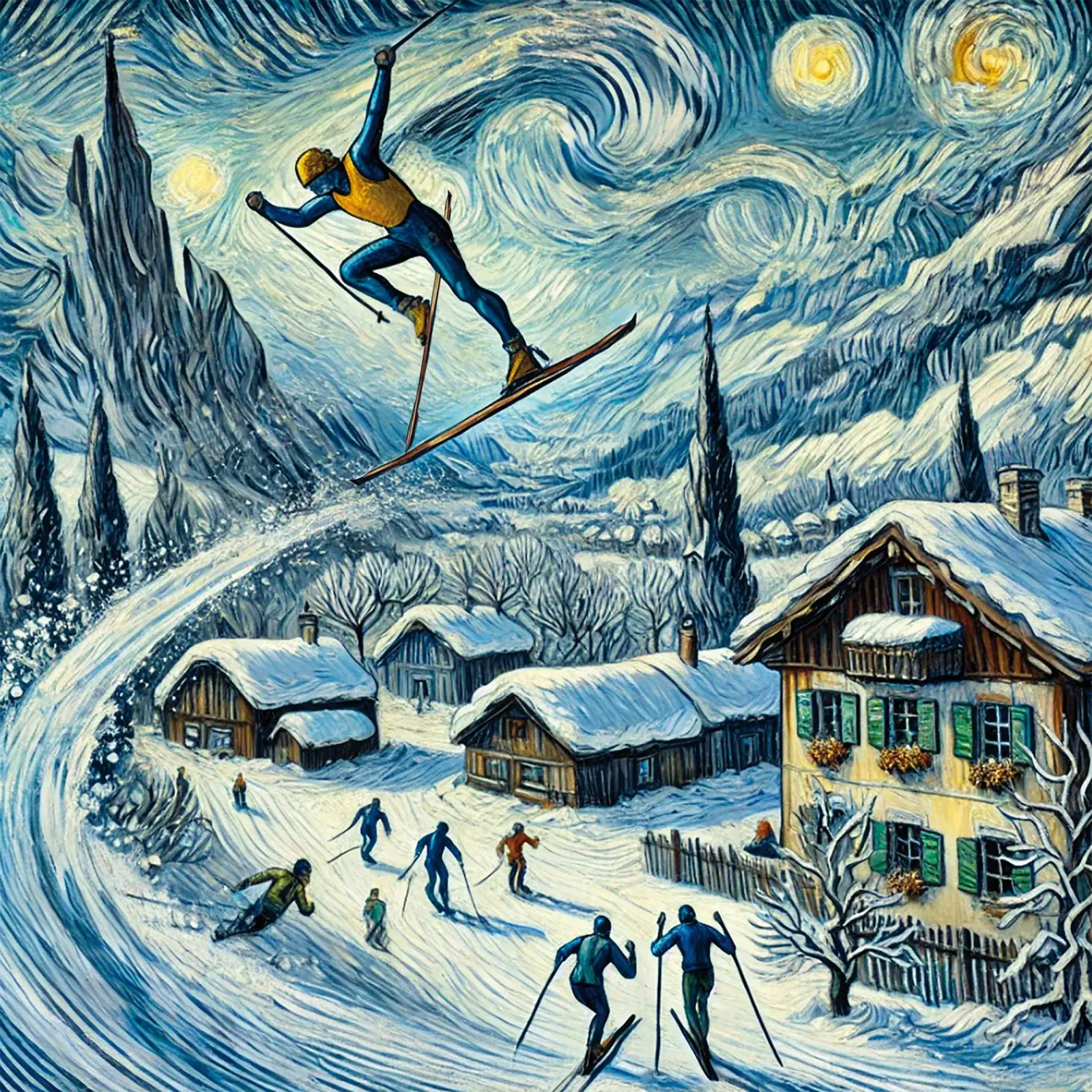 Alpine Superhero Skiing hahnemühle van Vintage Van Gogh