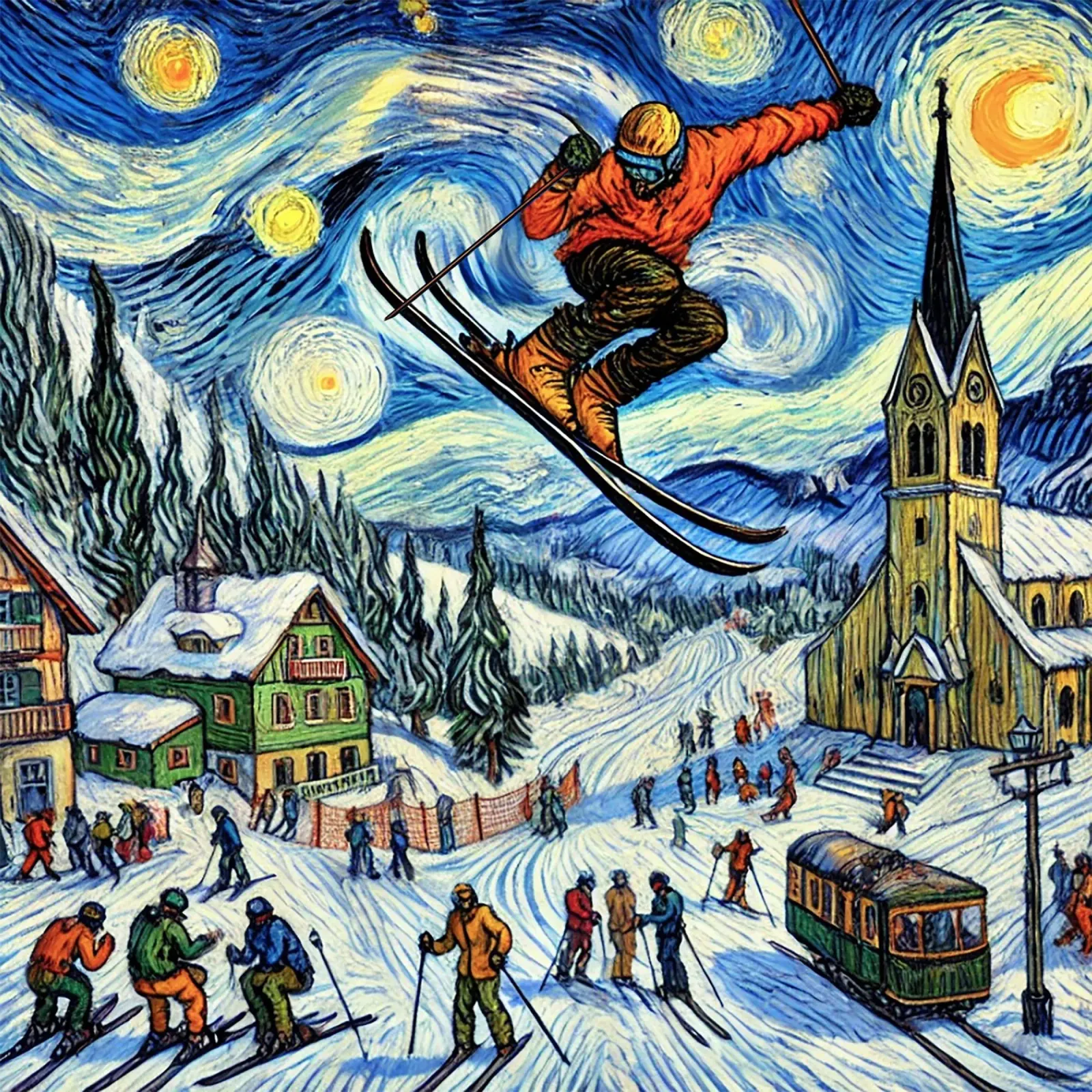 Apres Ski poster con telaio in alluminio da Vintage Van Gogh
