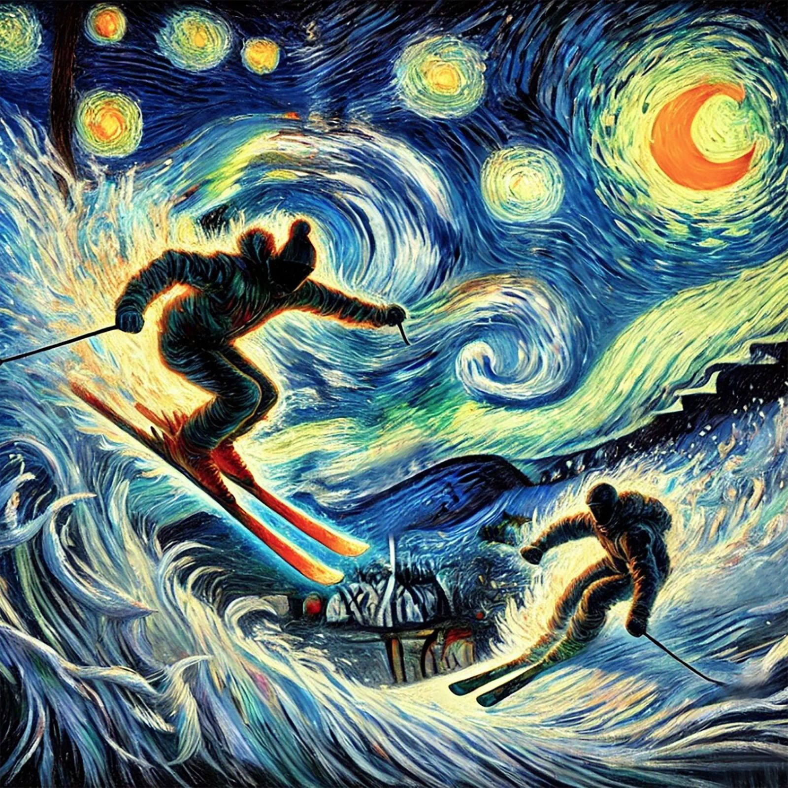Night-Skiing on Fire Poster von Vintage Van Gogh