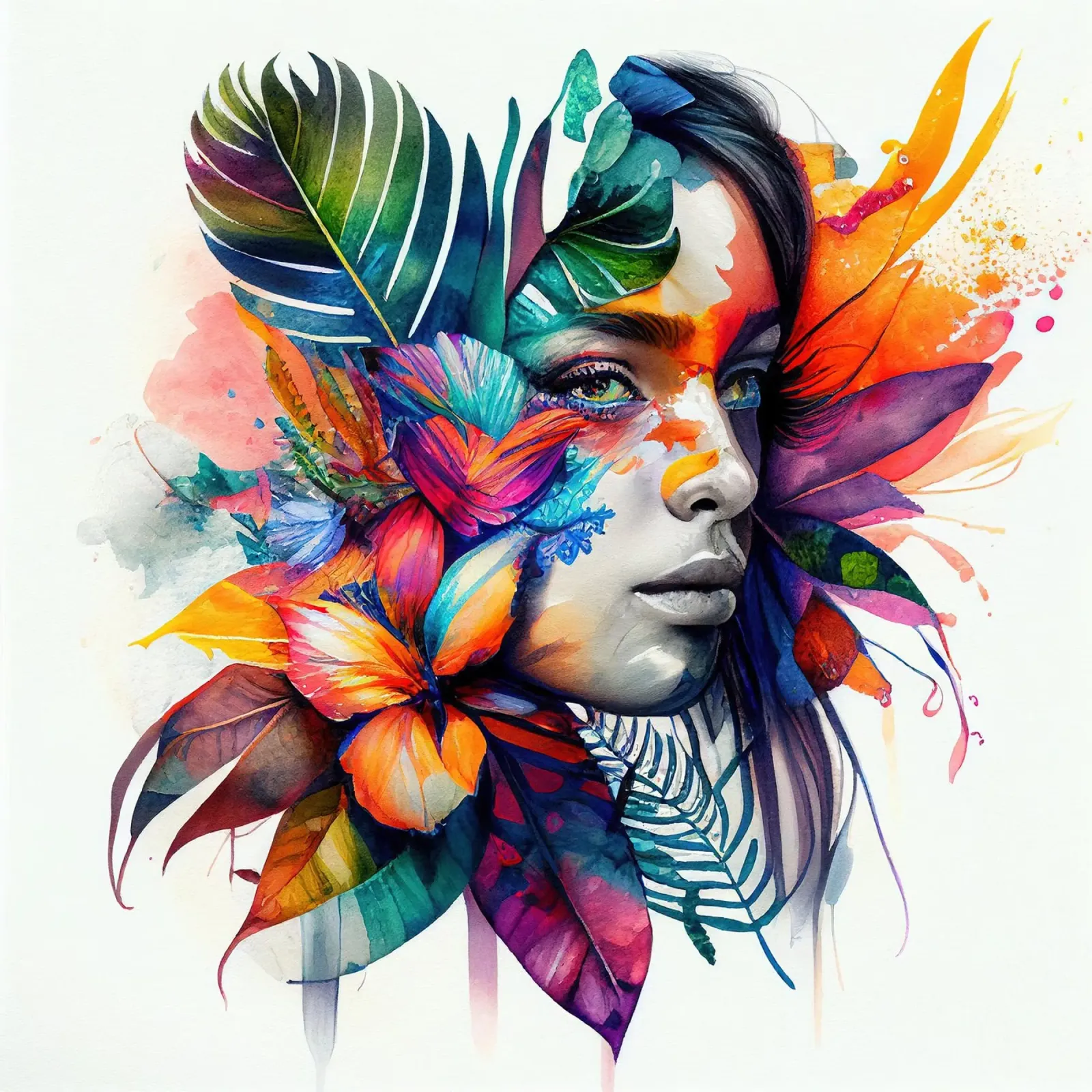 Watercolor Native Woman canvas by Chromatic Fusion Studio