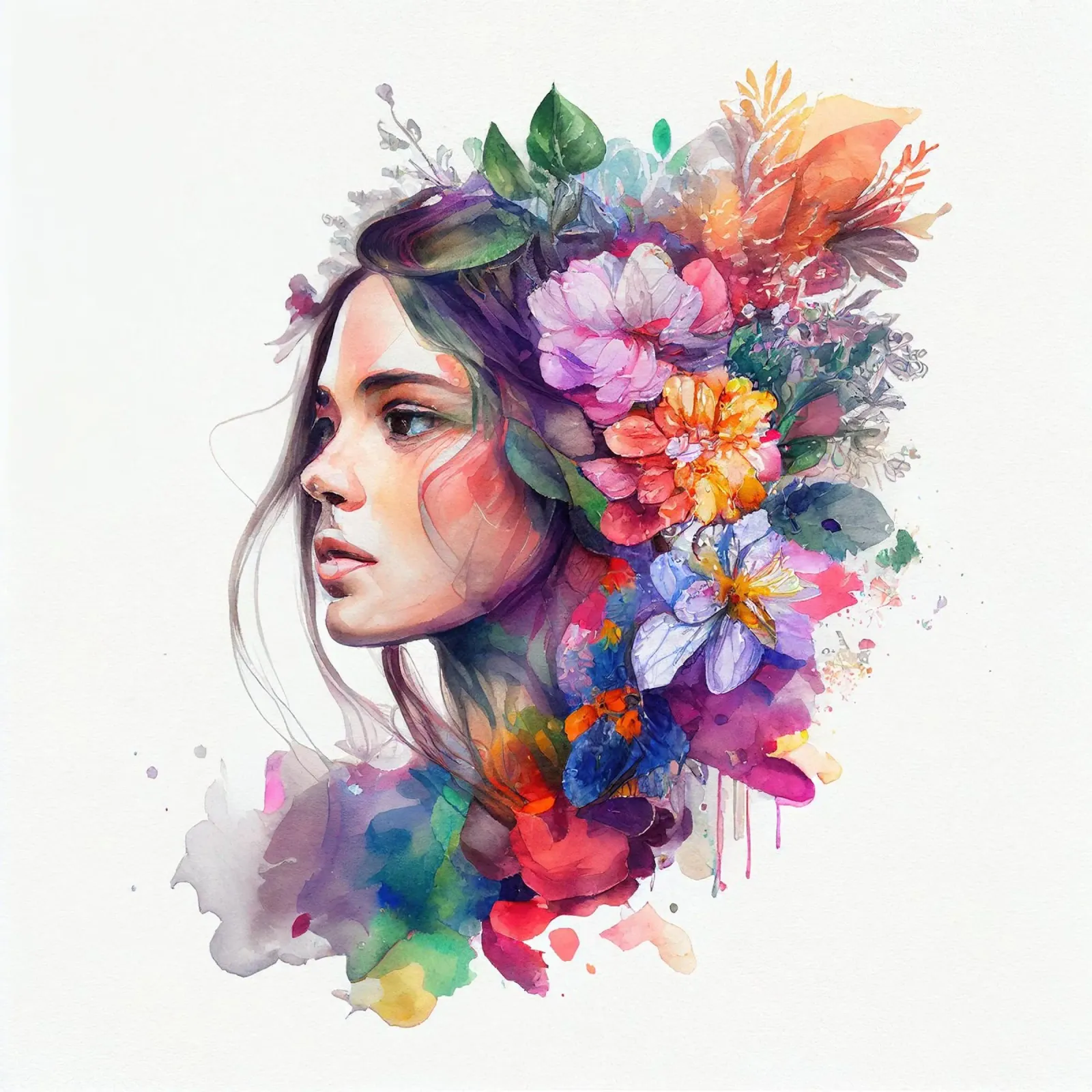 Aquarelle femme tropicale poster avec cadre en bois de Chromatic Fusion Studio