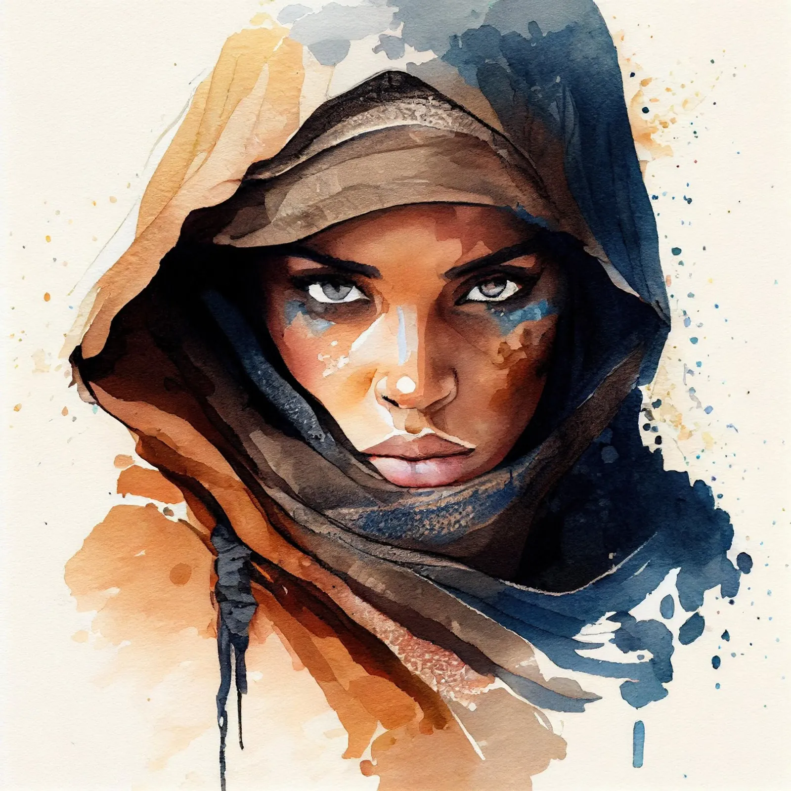 Acquerello Donna Tuareg pellicola backlit da Chromatic Fusion Studio
