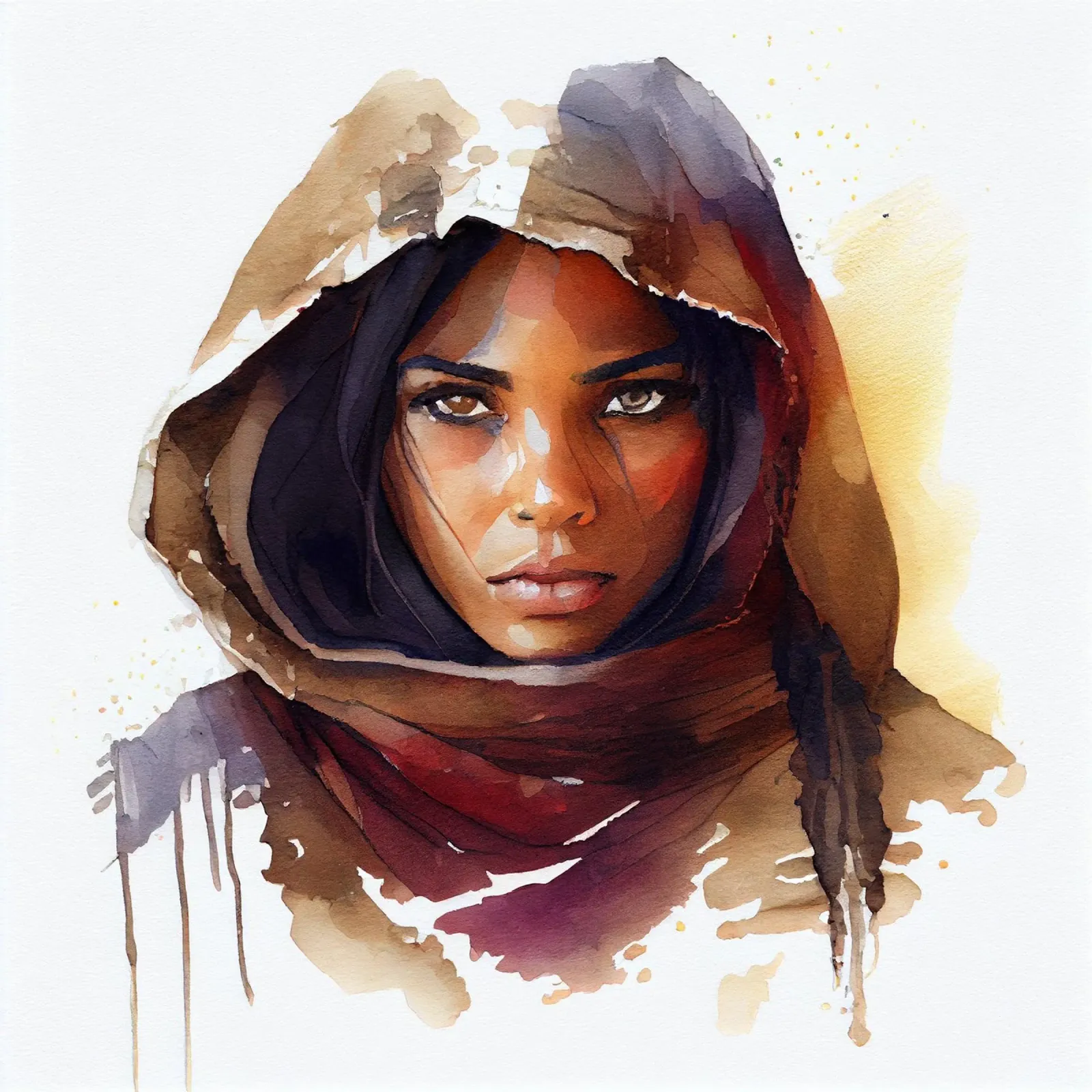 Acquerello Donna Tuareg pellicola backlit da Chromatic Fusion Studio