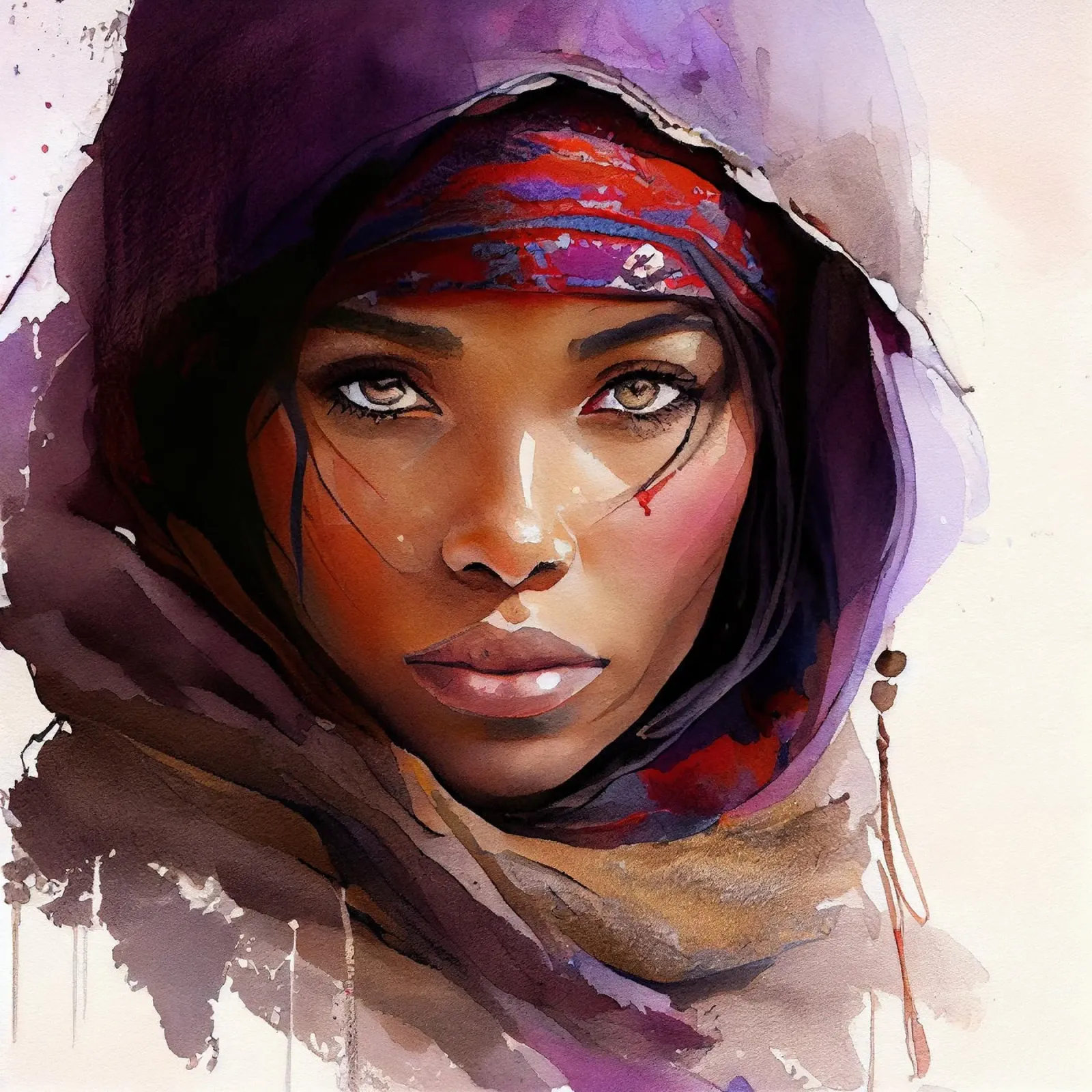 Acquerello Donna Tuareg pellicola backlit da Chromatic Fusion Studio
