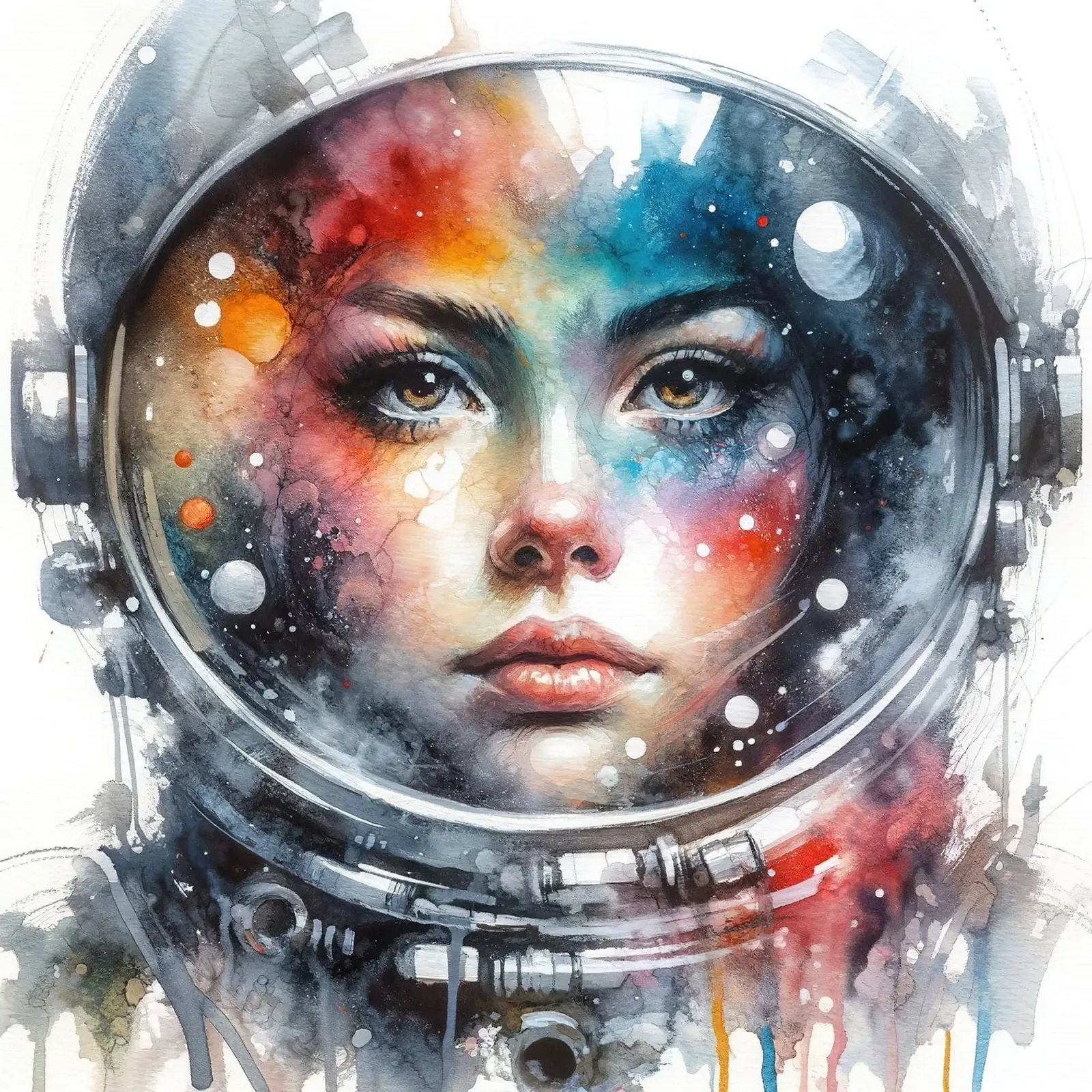 Acquerello Donna Astronauta pellicola backlit da Chromatic Fusion Studio