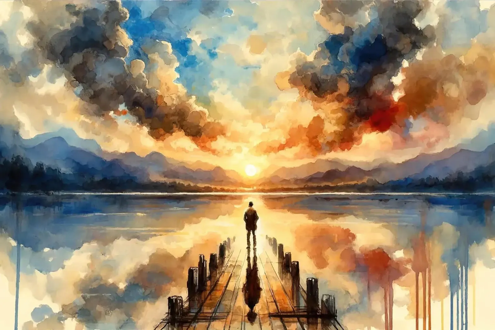 Contemplative Dusk at the Lake's Edge canvas with Floater frame by Chromatic Fusion Studio