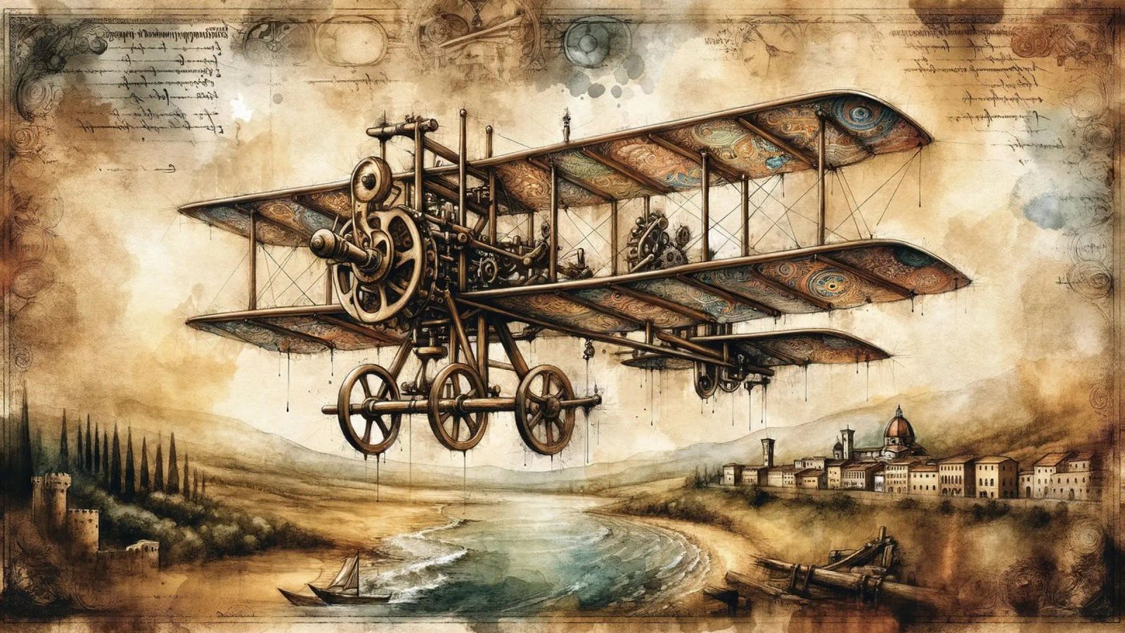 Da Vinci Style Airplane poster by Chromatic Fusion Studio