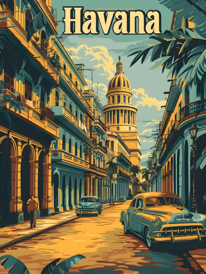 Art vintage de la Havane plexiglas de Vintage Travel Art