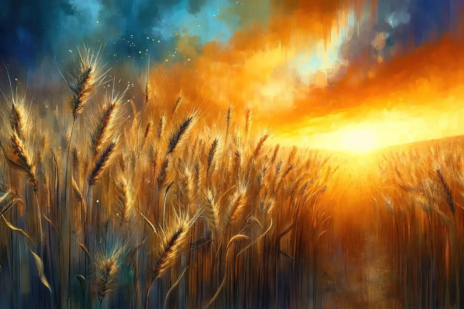 Campo de trigo detallado en un radiante atardecer poster con marco de madera de Chromatic Fusion Studio