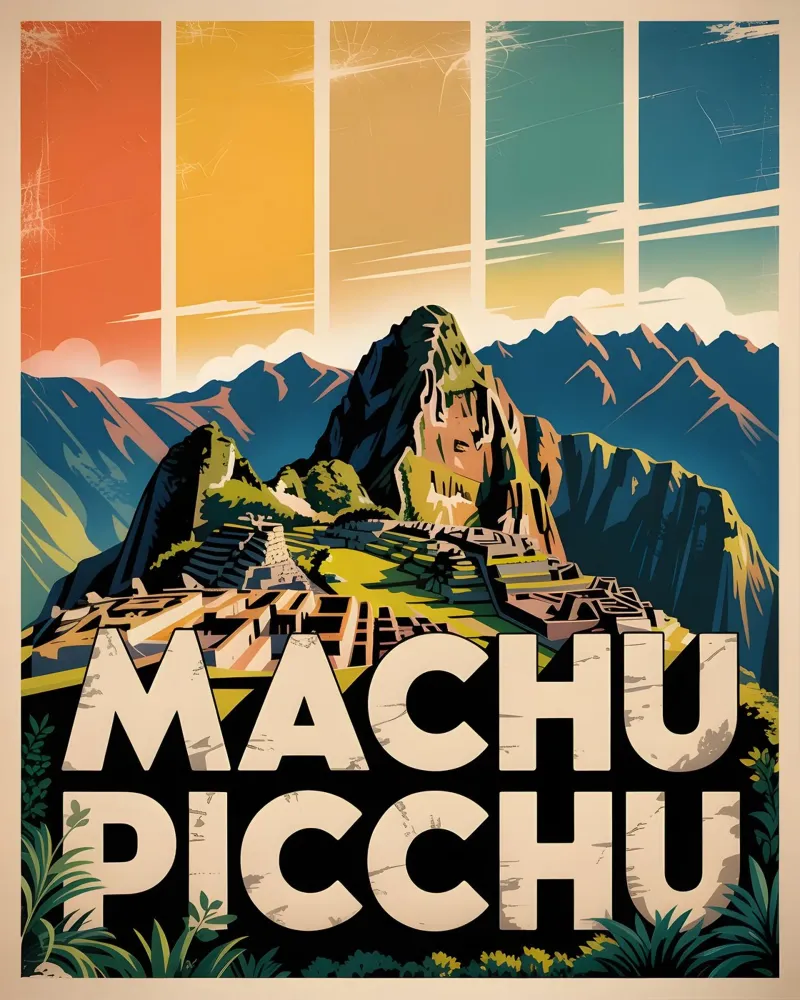 Machu Picchu pellicola backlit da Vintage Travel Art
