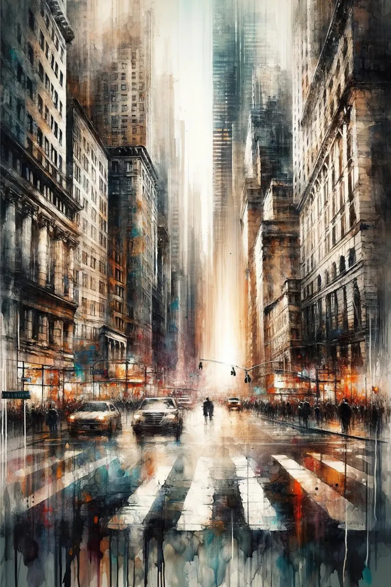 Dynamic Cityscape Vibe canvas with Floater frame by Chromatic Fusion Studio