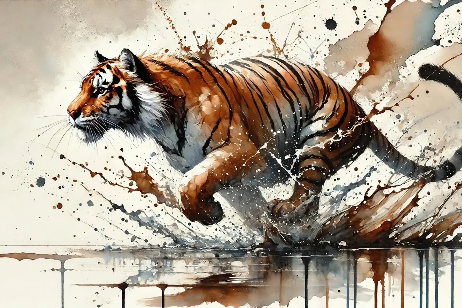 Dynamischer Tiger in Bewegung Hahnemühle von Chromatic Fusion Studio