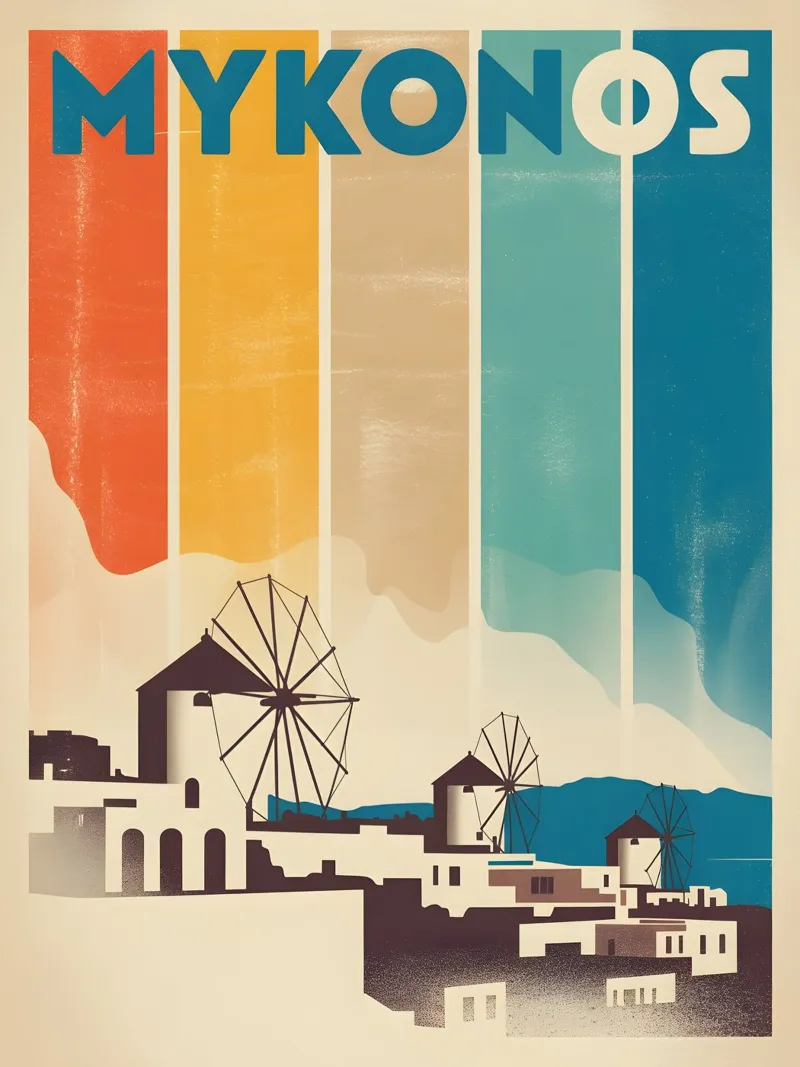 Mykonos vintage Reiseposter poster con telaio in plastica da Vintage Travel Art