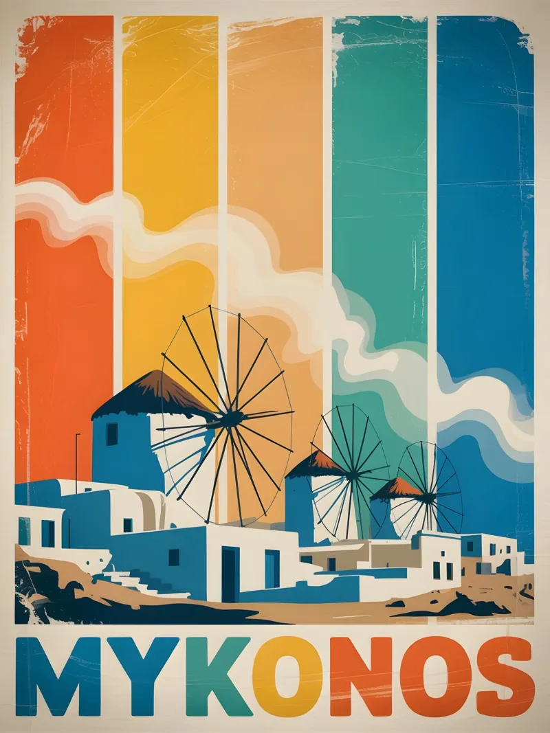 Mykonos vintage Kunst poster con telaio in legno da Vintage Travel Art