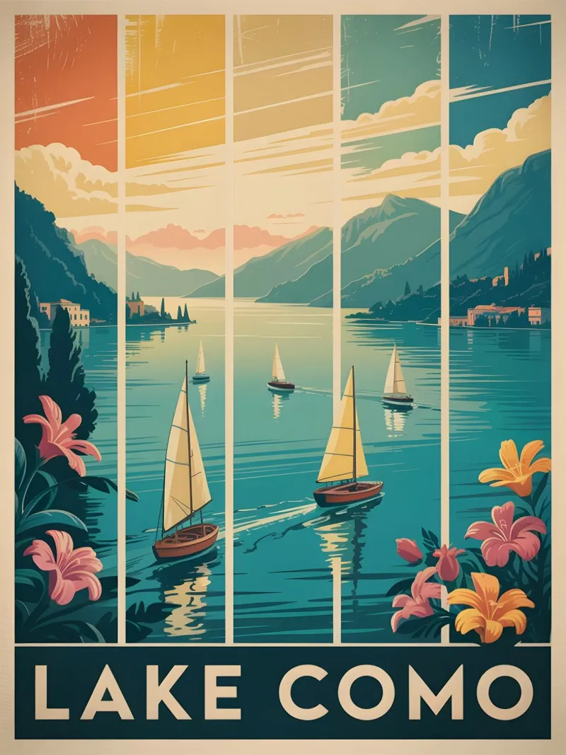 Lago di Como poster con telaio in alluminio da Vintage Travel Art