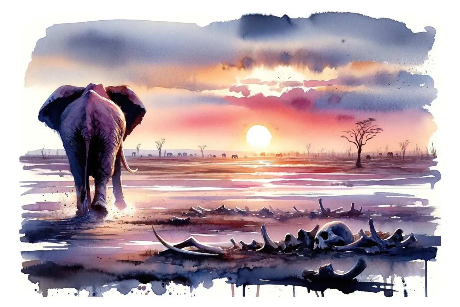 Elephant's Twilight Path canvas by Chromatic Fusion Studio