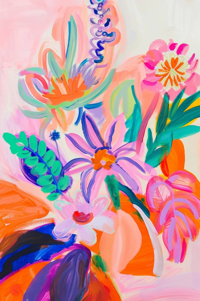 Heldere bloemenprint, abstracte bloemenposter hahnemühle van Boheme