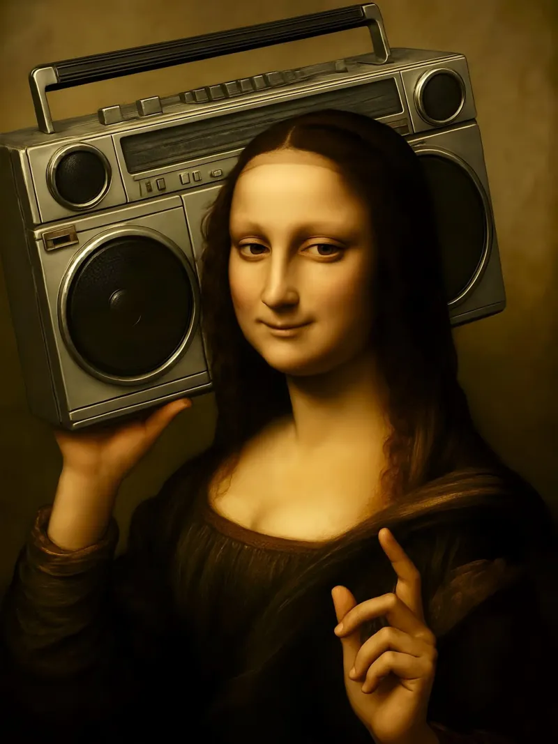 Mona Lisa Ghetto Blaster carta hahnemühle da ARTOMATIC