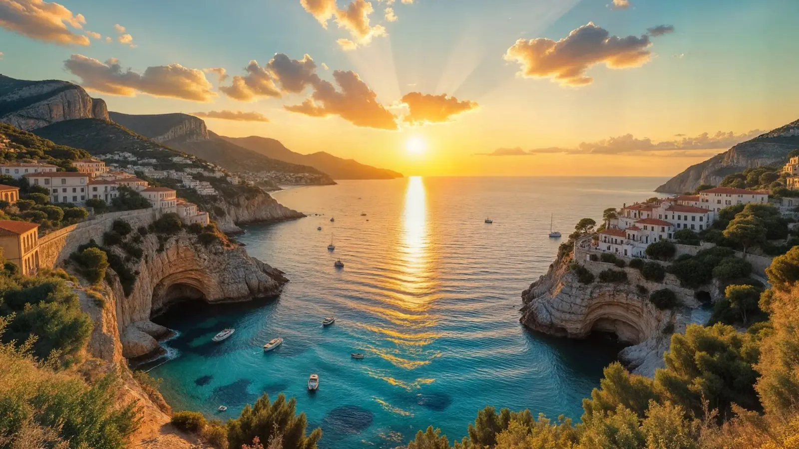 Tramonto sulla costa mediterranea poster con telaio in legno da Wild Beauty