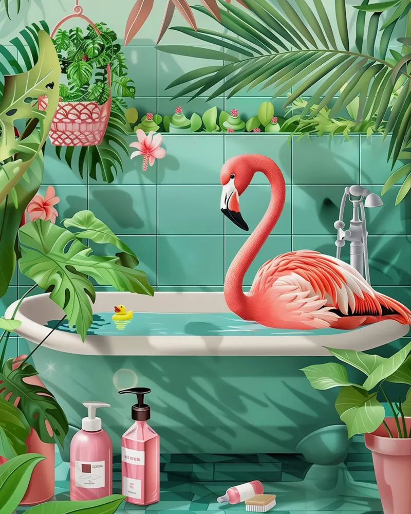 Cartello per bagno con fenicottero poster con telaio in legno da animals_studio