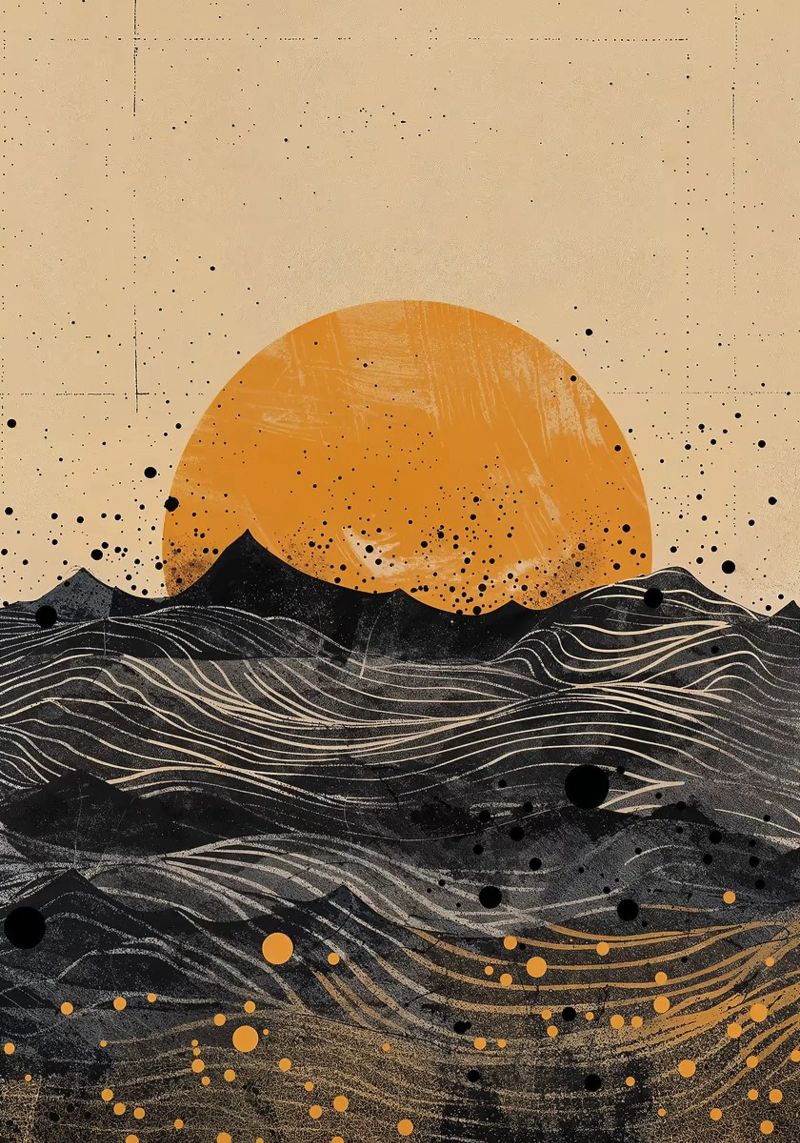 sun horizon waves dots textures lines abstract elements poster by minerva santiago