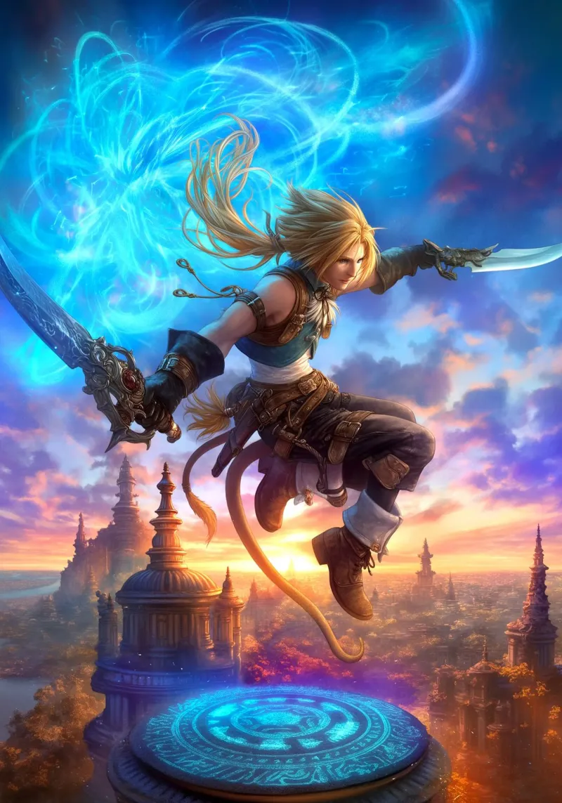 Zidane Tribale Final Fantasy IX poster con telaio in plastica da Fleur de Lys