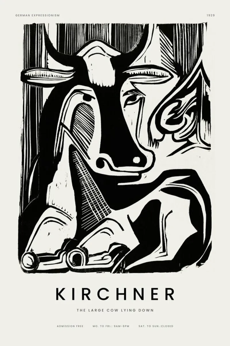 Kirchner - The Large Cow Lying Down poster con telaio in legno da Vintage by JUNIQE