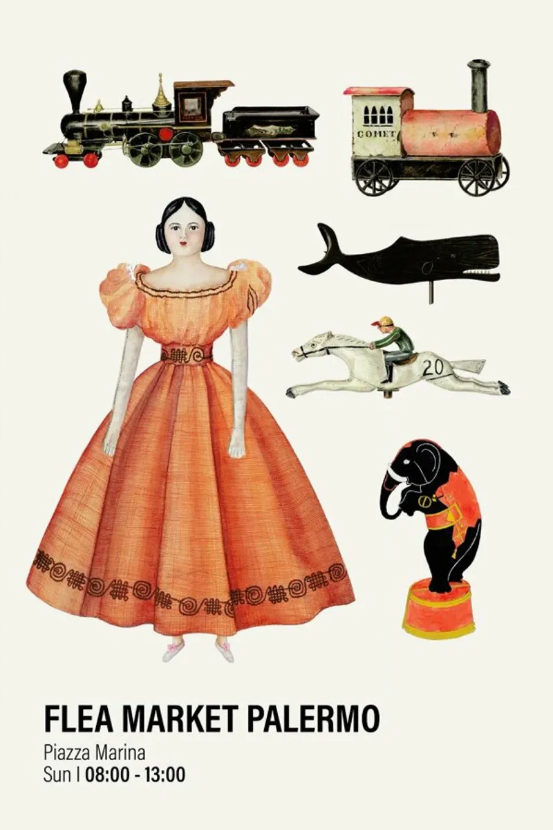 Flea Market Palermo poster con telaio in legno da Vintage by JUNIQE