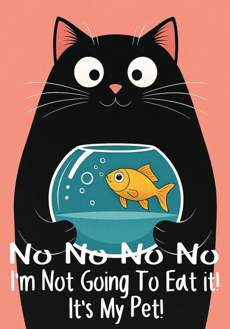 Gatto e pesce Arte divertente poster con telaio in plastica da Nayara
