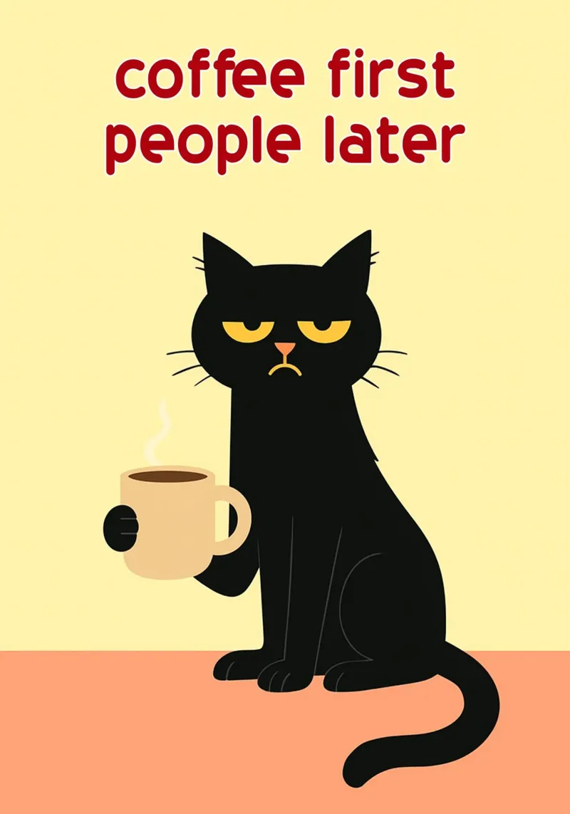 prima il caffè poi le persone, divertente il gatto poster con telaio in alluminio da Nayara