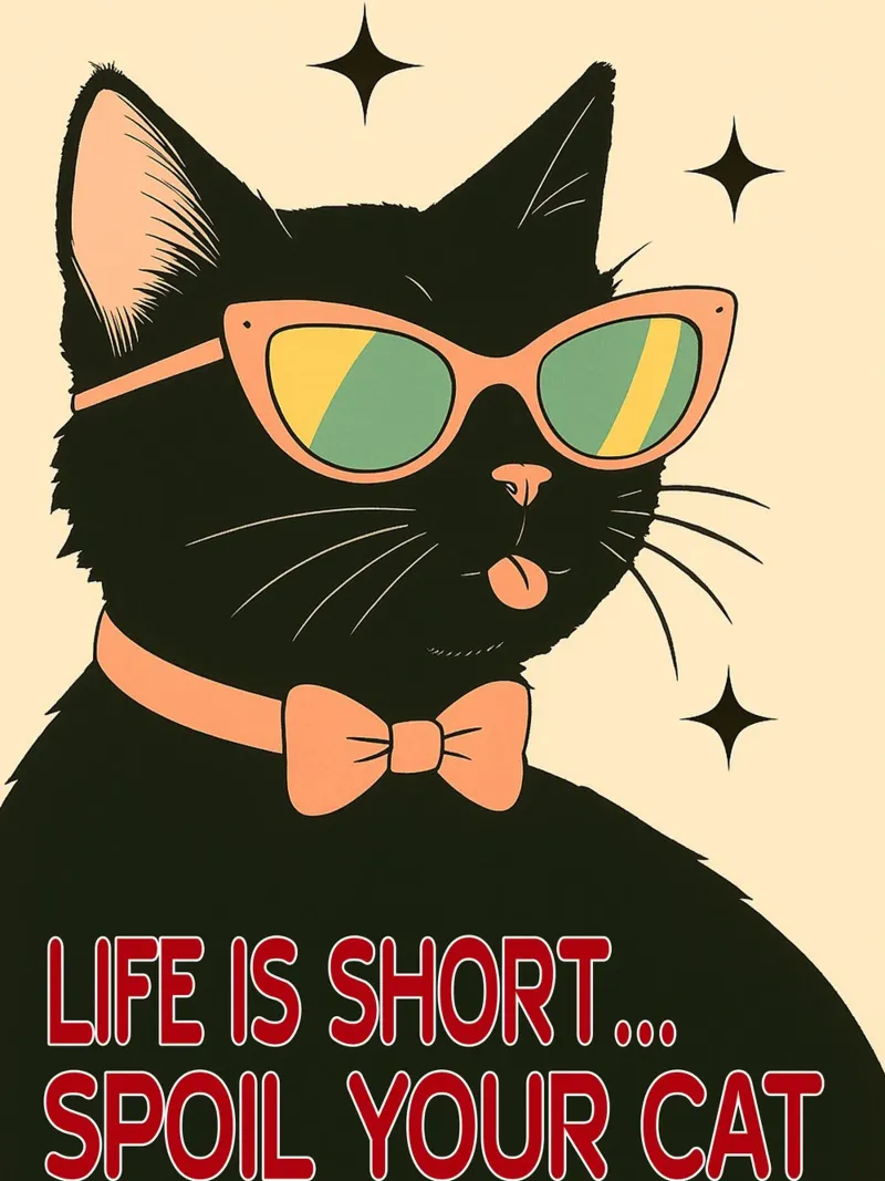 La vita è breve, viziate il vostro gatto poster con telaio in alluminio da Nayara