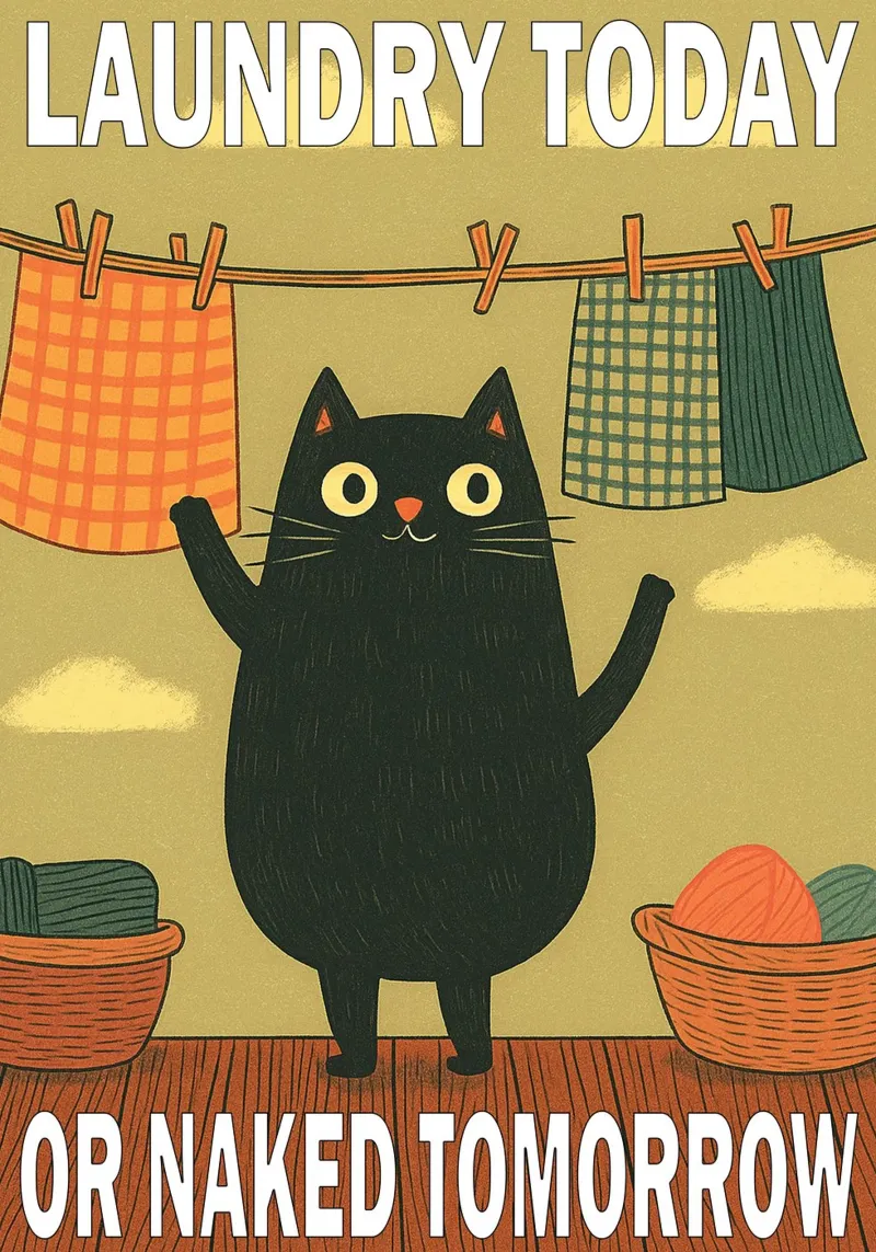 Laundry Today Or Naked Tomorrow Funny Cat Bathroom hahnemühle by Nayara