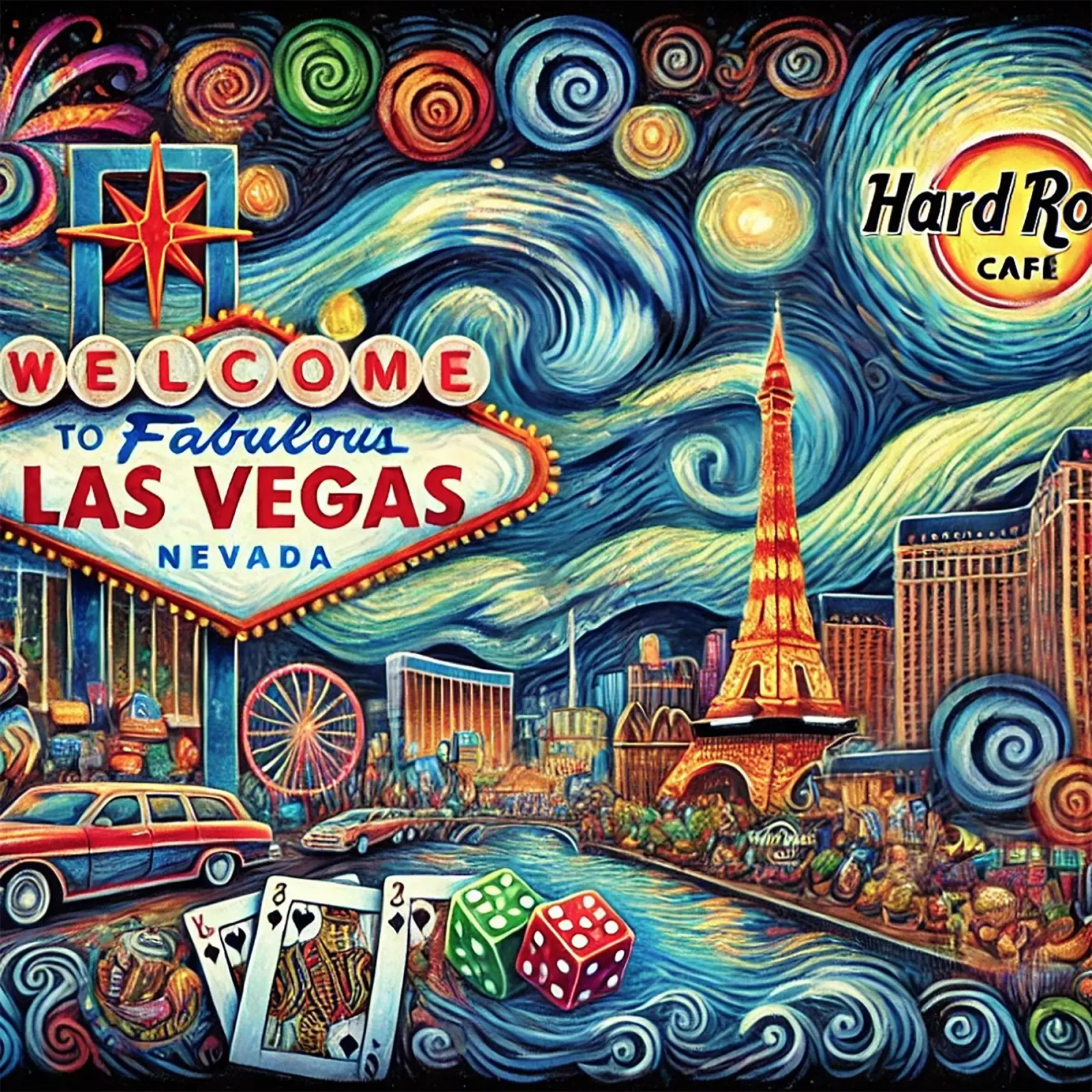 LAS VEGAS Van Gogh Style poster con telaio in alluminio da Vintage Van Gogh