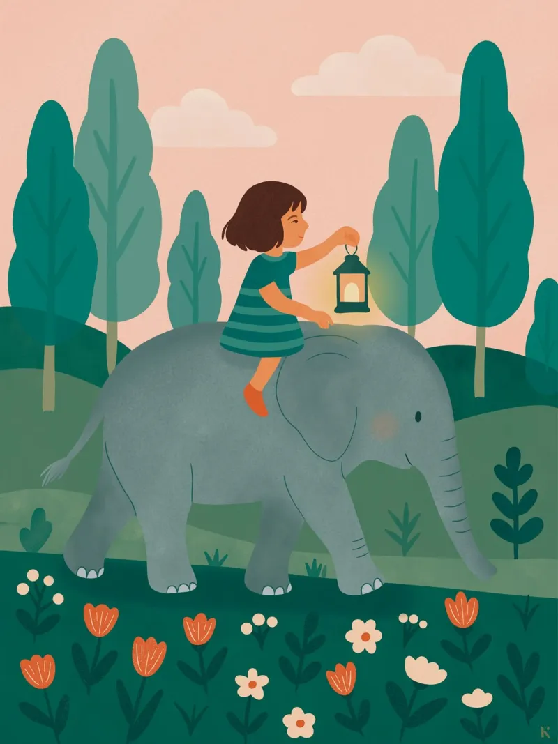 Het kleine meisje en de olifant canvas met Baklijst van kokoprint